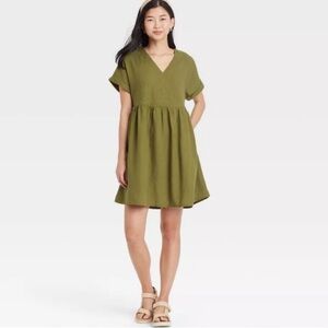 Universal Thread Army Green Olive Linen Blend Summer Dress with Pockets, XXL